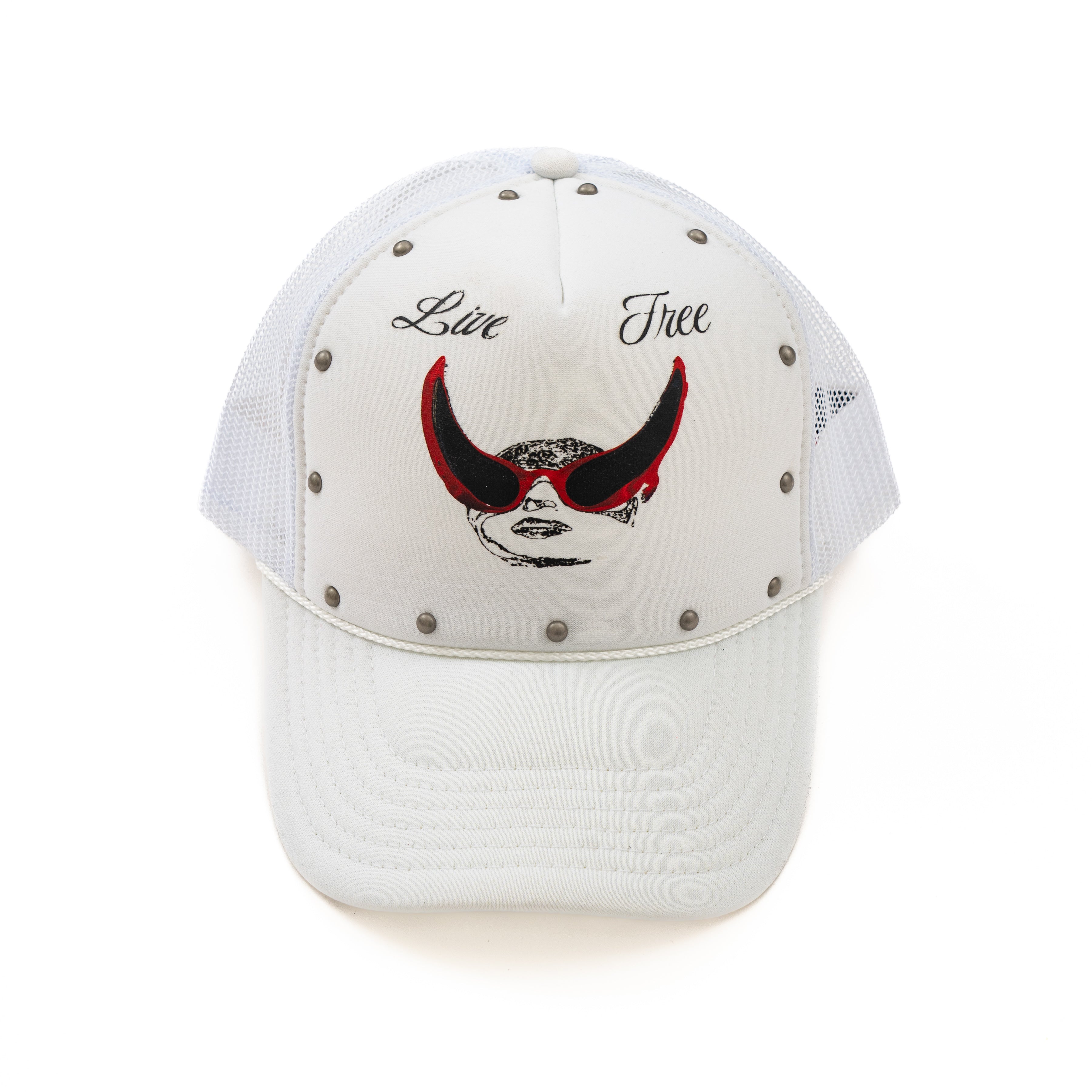 専用　CRIMSON DEVILS トラッカーキャップ バーガンディ Devil Studded Mesh Cap [ WHITE & RED] – libertyhills
