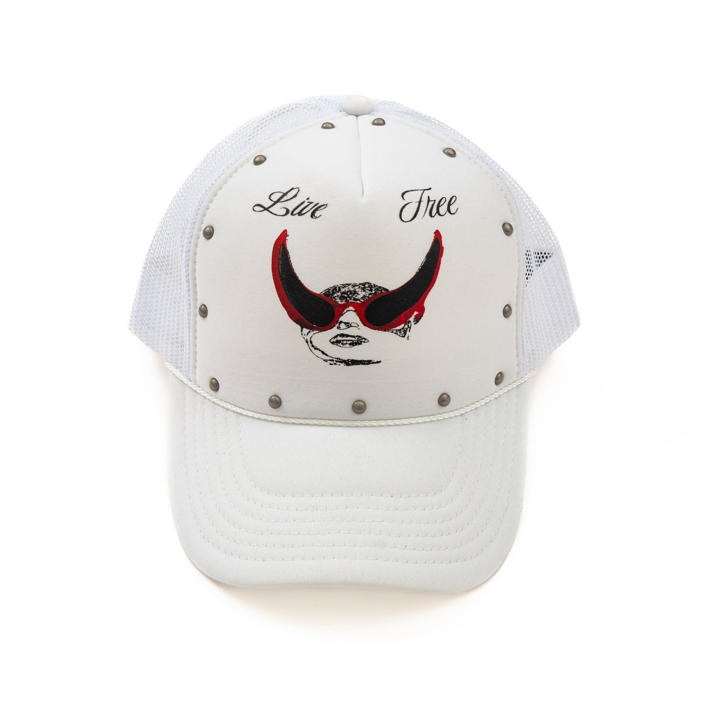 Devil Studded Mesh Cap [ WHITE & RED]