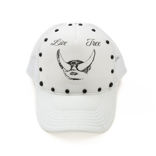 Devil Studded Mesh Cap [ WHITE & BLACK]