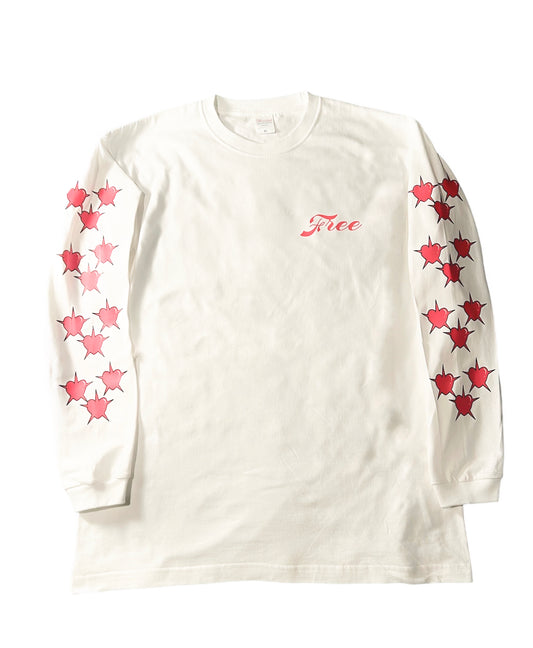 SPIKEY HEARTS LONG SLEEVE TEE [WHITE]